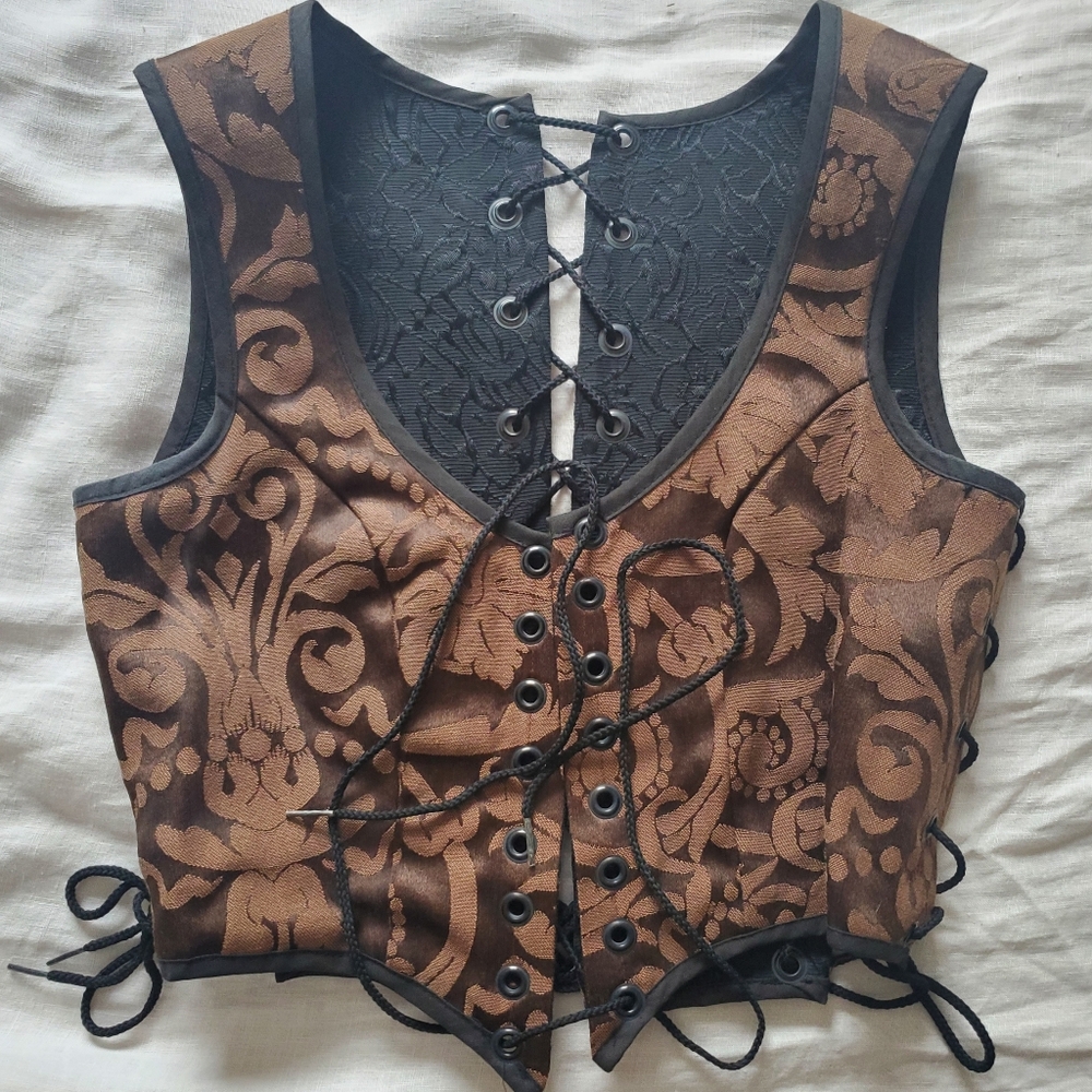 Used Handmade Black and Brown Reversible Bodice Corset